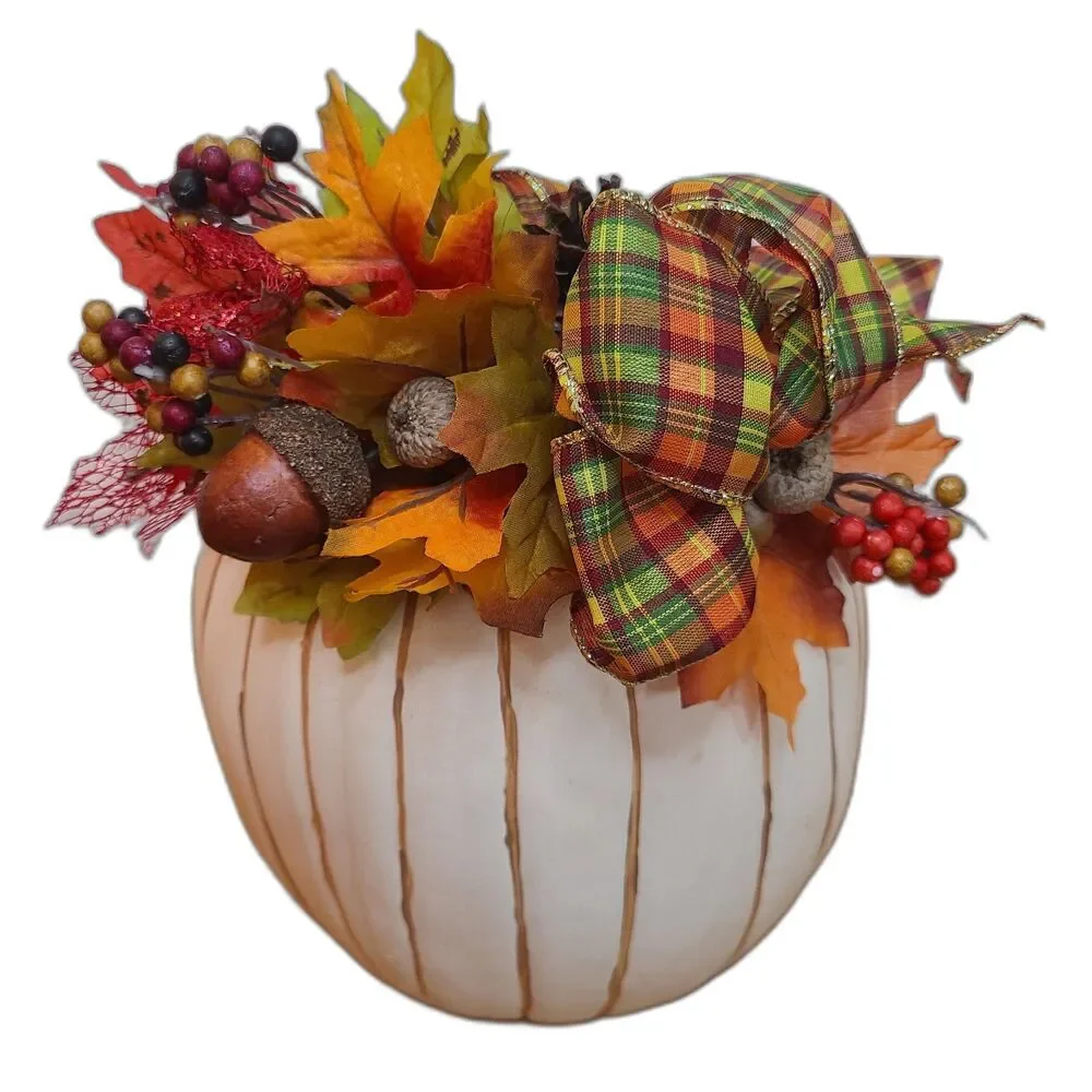 Handcrafted Floral Pumpkin Arrangement Centerpiece Autumn Harvest Thanksgiving